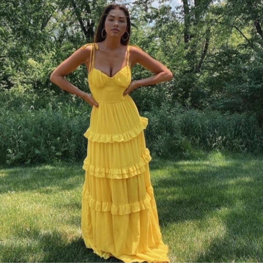 Tularosa Tinsley Yellow Tiered Maxi Dress in Yellow Small